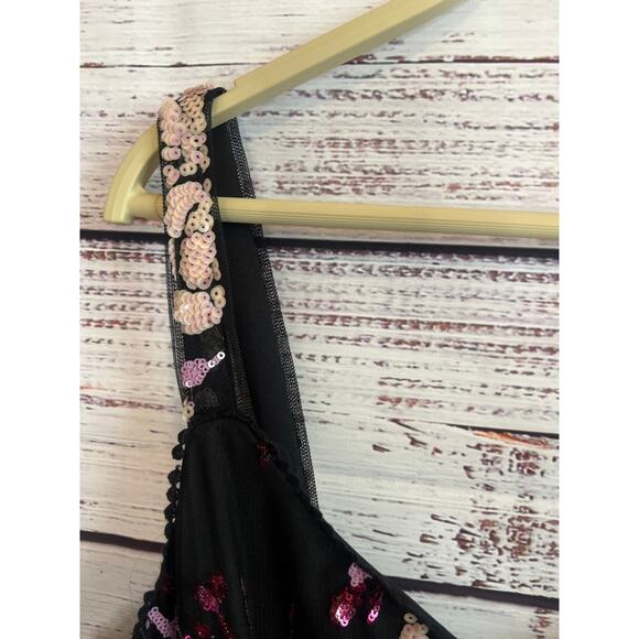 Adrianna Papell Womens Floral Sequined Cocktail Dress Black Pink Size 16W NWT - Picture 5 of 15